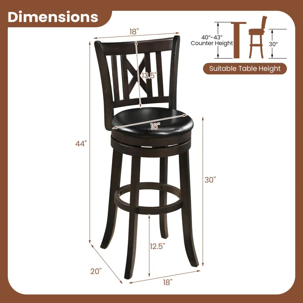 Set of 2 Bar Stools Swivel Bar Chairs with Hollowed Backrest and Footrest-30 inches - Bar Stools
