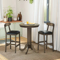 Set of 2 Bar Stools Upholstered with Rubber Wood Legs and Footrests-Oak - Oak - Bar Stools