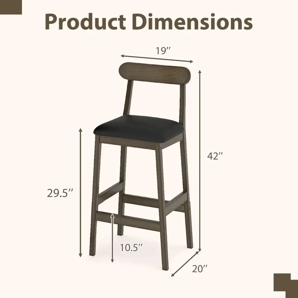 Set of 2 Bar Stools Upholstered with Rubber Wood Legs and Footrests-Oak - Oak - Bar Stools