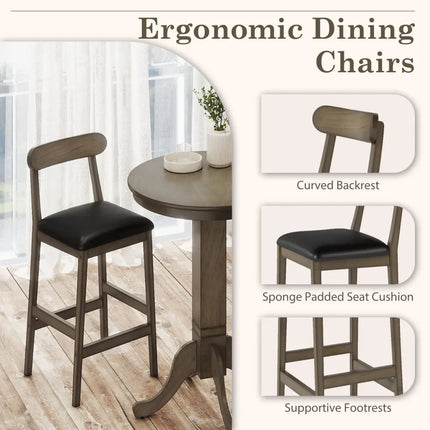Set of 2 Bar Stools Upholstered with Rubber Wood Legs and Footrests-Oak - Oak - Bar Stools