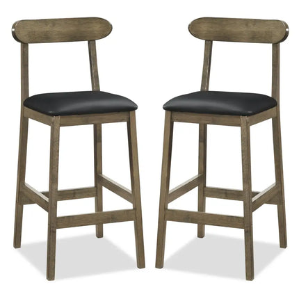 Set of 2 Bar Stools Upholstered with Rubber Wood Legs and Footrests-Oak - Oak - Bar Stools