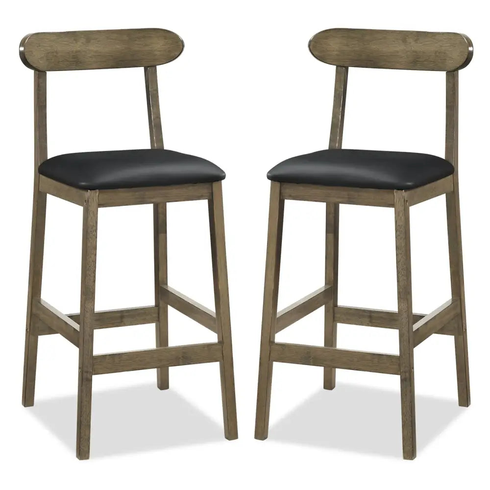 Set of 2 Bar Stools Upholstered with Rubber Wood Legs and Footrests-Oak - Oak - Bar Stools