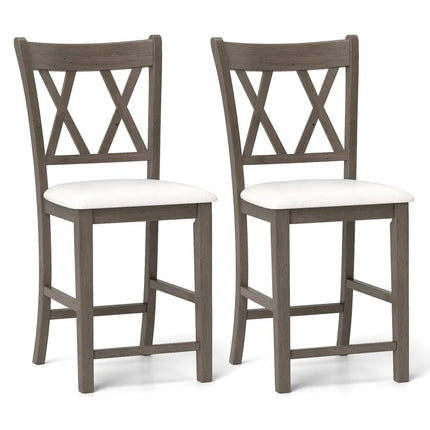 Set of 2 Bar Stools with Cross Back and Linen Fabric Upholstered Seat-Beige - Beige - Bar Stools