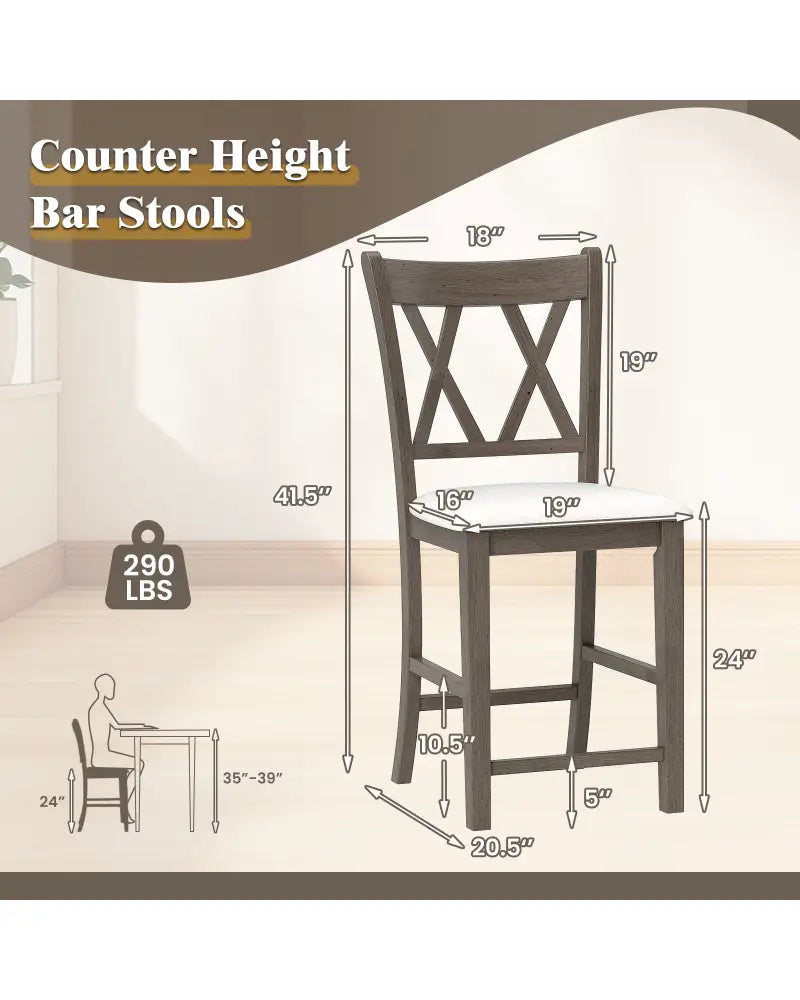Set of 2 Bar Stools with Cross Back and Linen Fabric Upholstered Seat-Beige - Beige - Bar Stools