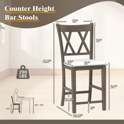 Set of 2 Bar Stools with Cross Back and Linen Fabric Upholstered Seat-Beige - Beige - Bar Stools