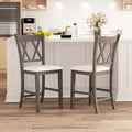 Set of 2 Bar Stools with Cross Back and Linen Fabric Upholstered Seat-Beige - Beige - Bar Stools