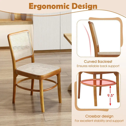 Set of 2 Boho Dining Chairs Rattan with Teak Wood Structure and Footrests - Natural - Dining Chairs