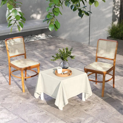 Set of 2 Boho Dining Chairs Rattan with Teak Wood Structure and Footrests - Natural - Dining Chairs