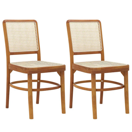 Set of 2 Boho Dining Chairs Rattan with Teak Wood Structure and Footrests - Natural - Dining Chairs