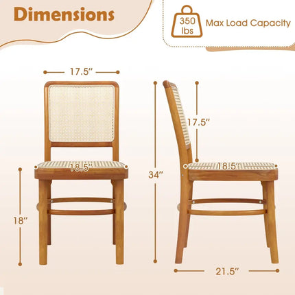 Set of 2 Boho Dining Chairs Rattan with Teak Wood Structure and Footrests - Natural - Dining Chairs