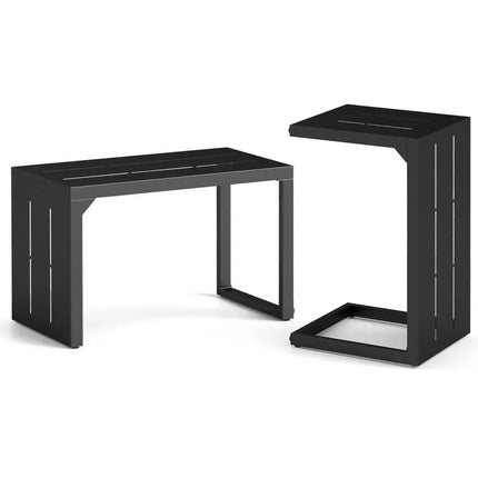 Set of 2 C-Shaped End Table with Adjustable Foot Pads for Indoors Outdoors-Black - Black - End & Side Tables