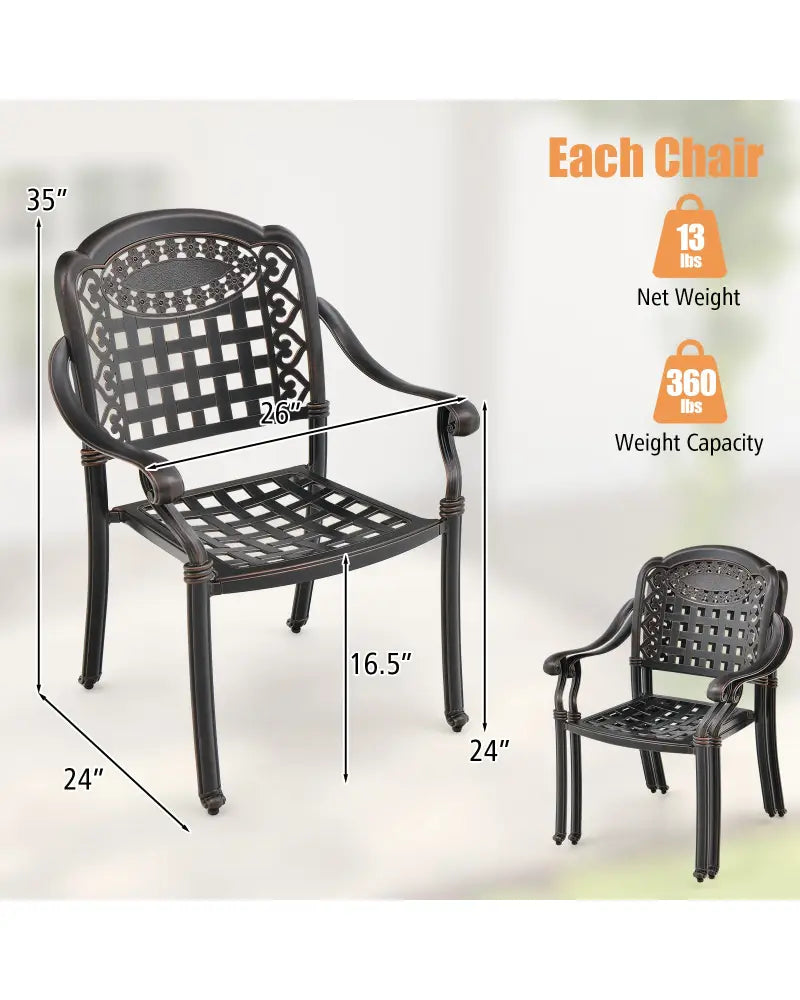 Set of 2 Cast Aluminum Patio Chairs with Armrests-Brown - Brown - Patio Dining Chairs