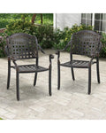 Set of 2 Cast Aluminum Patio Chairs with Armrests-Brown - Brown - Patio Dining Chairs