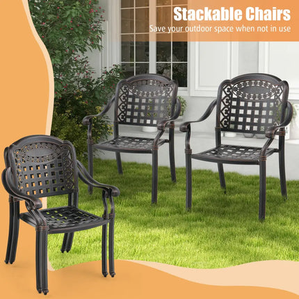 Set of 2 Cast Aluminum Patio Chairs with Armrests-Brown - Brown - Patio Dining Chairs