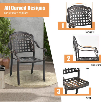 Set of 2 Cast Aluminum Patio Chairs with Armrests-Brown - Brown - Patio Dining Chairs
