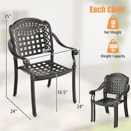 Set of 2 Cast Aluminum Patio Chairs with Armrests-Brown - Brown - Patio Dining Chairs
