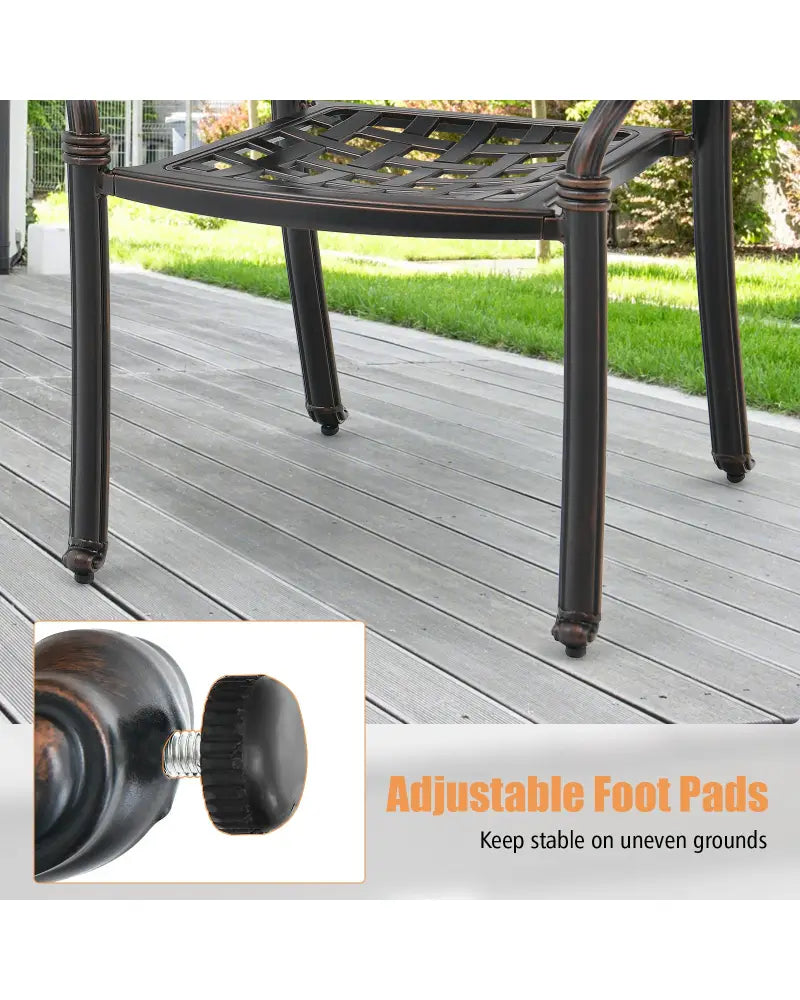 Set of 2 Cast Aluminum Patio Chairs with Armrests-Brown - Brown - Patio Dining Chairs