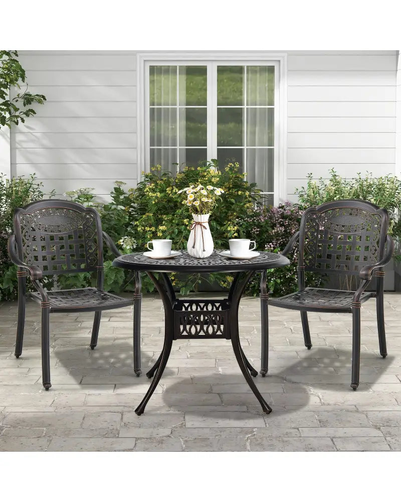 Set of 2 Cast Aluminum Patio Chairs with Armrests-Brown - Brown - Patio Dining Chairs