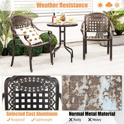 Set of 2 Cast Aluminum Patio Chairs with Armrests-Brown - Brown - Patio Dining Chairs