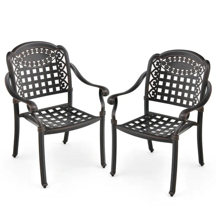 Set of 2 Cast Aluminum Patio Chairs with Armrests-Brown - Brown - Patio Dining Chairs