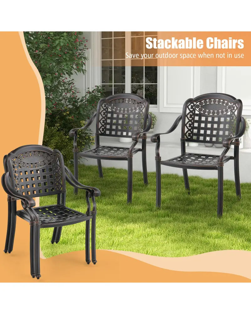Set of 2 Cast Aluminum Patio Chairs with Armrests-Brown - Brown - Patio Dining Chairs