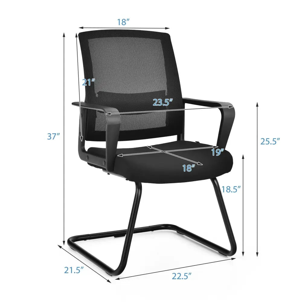 Set of 2 Conference Chairs with Lumbar Support-Black - Black - Conference Chairs