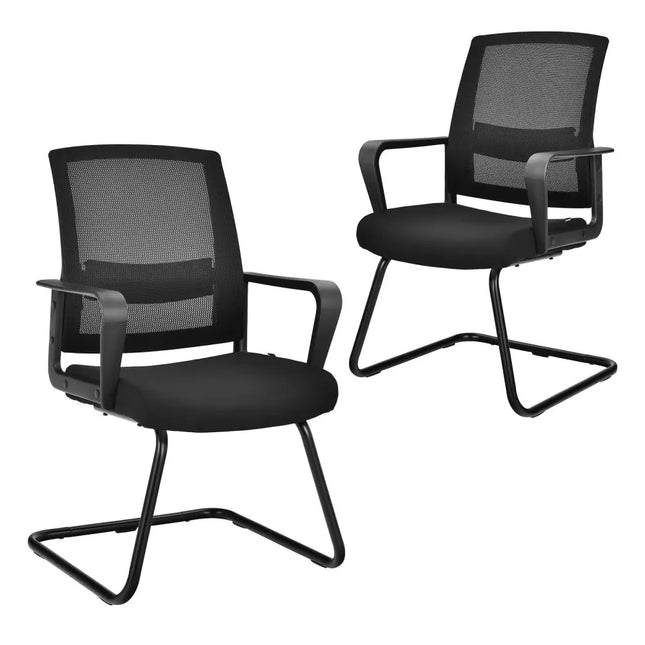 Set of 2 Conference Chairs with Lumbar Support-Black - Black - Conference Chairs