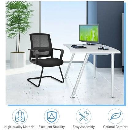Set of 2 Conference Chairs with Lumbar Support-Black - Black - Conference Chairs