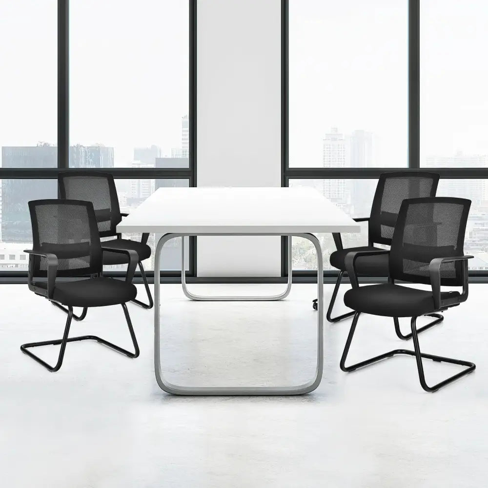 Set of 2 Conference Chairs with Lumbar Support-Black - Black - Conference Chairs