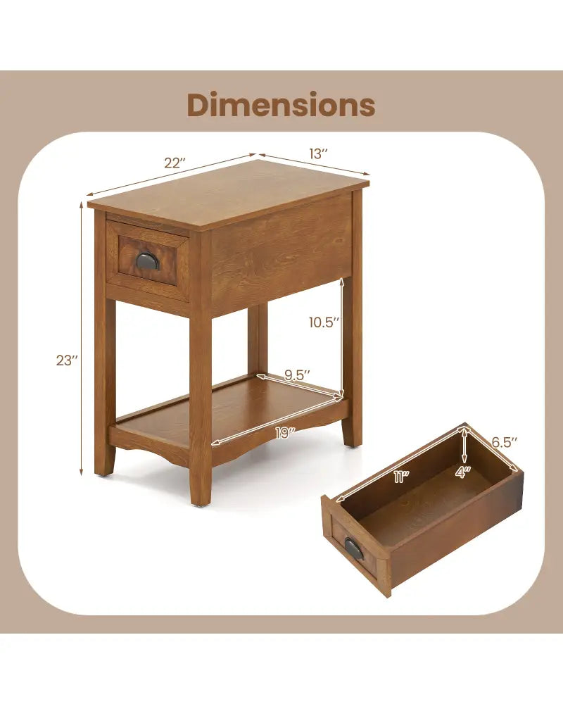 Set of 2 Contemporary Side End Table with Drawer-Natural - Yellow - End & Side Tables