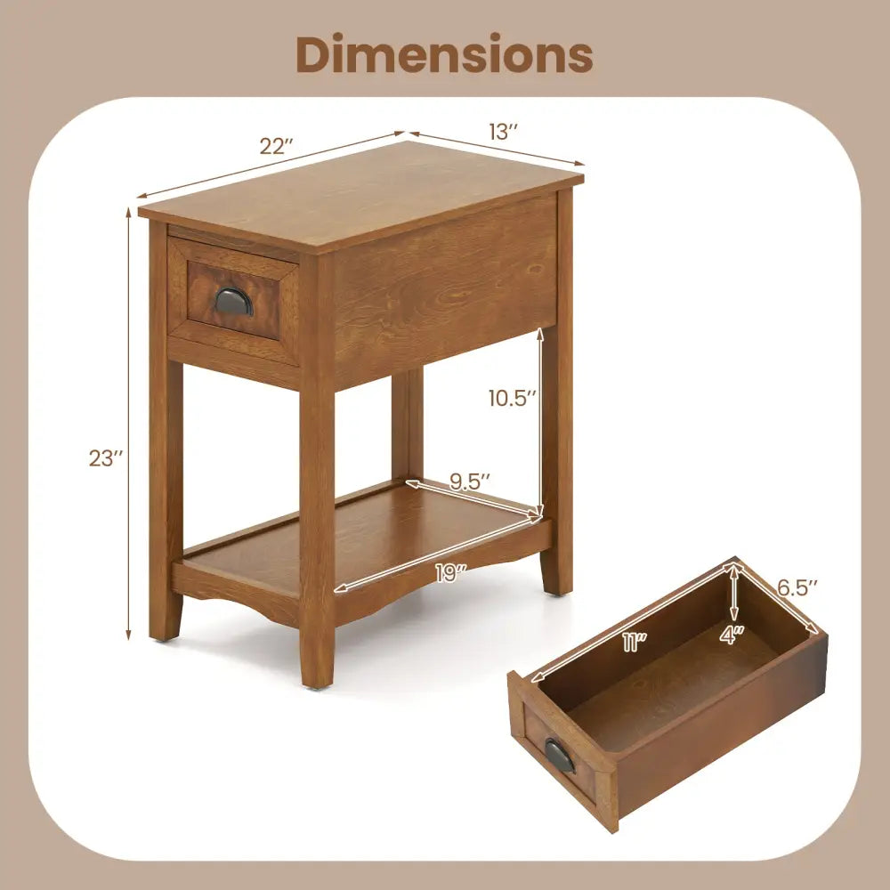 Set of 2 Contemporary Side End Table with Drawer-Natural - Yellow - End & Side Tables