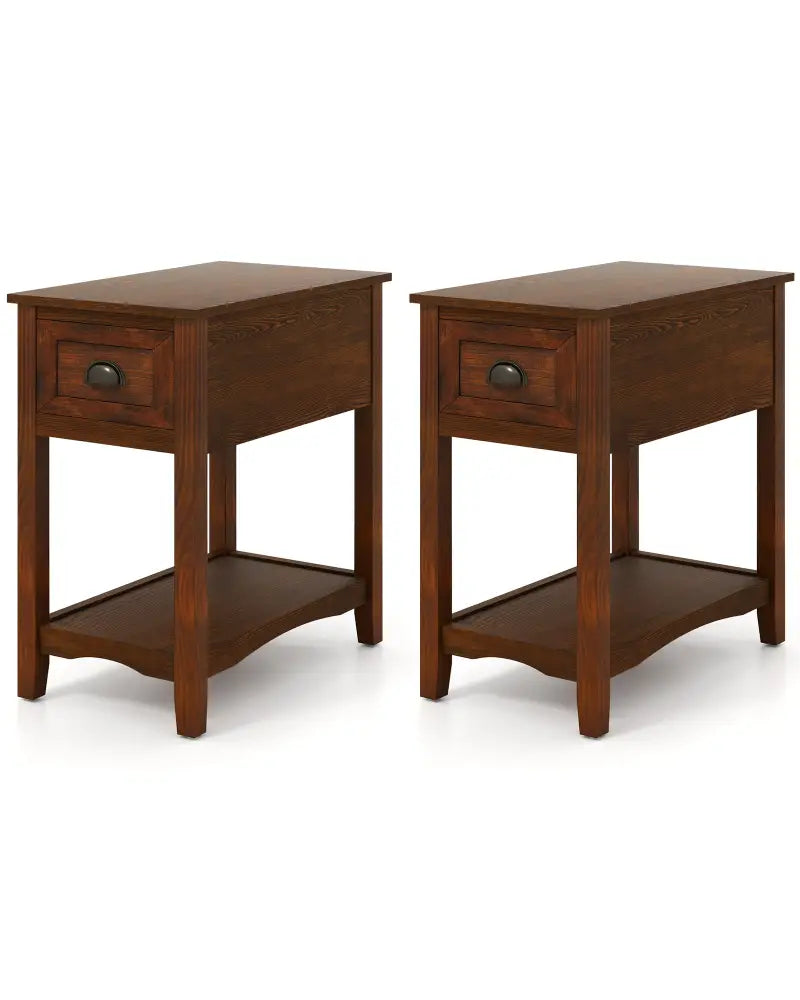 Set of 2 Contemporary Side End Table with Drawer-Walnut - Walnut - End & Side Tables