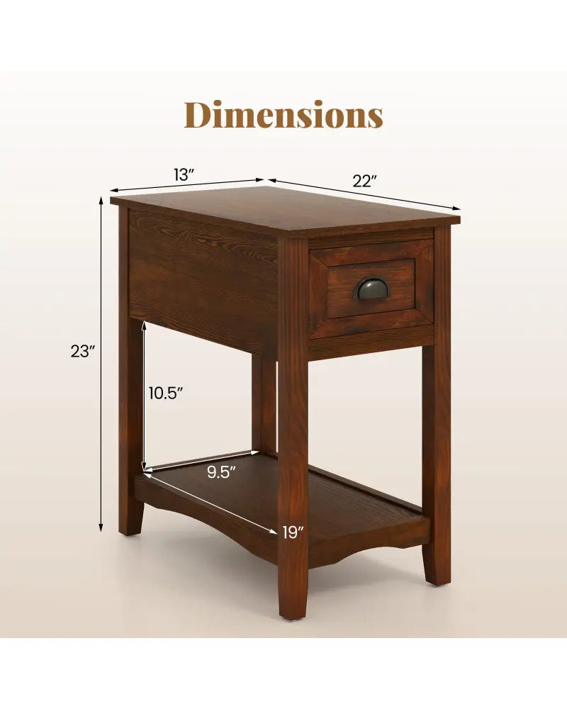 Set of 2 Contemporary Side End Table with Drawer-Walnut - Walnut - End & Side Tables