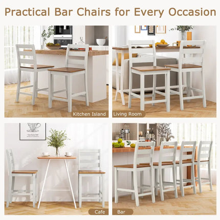 Set of 2 Counter Bar Stool with Inclined Backrest and Footrest-Gray - Gray - Bar Stools