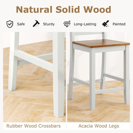 Set of 2 Counter Bar Stool with Inclined Backrest and Footrest-Gray - Gray - Bar Stools