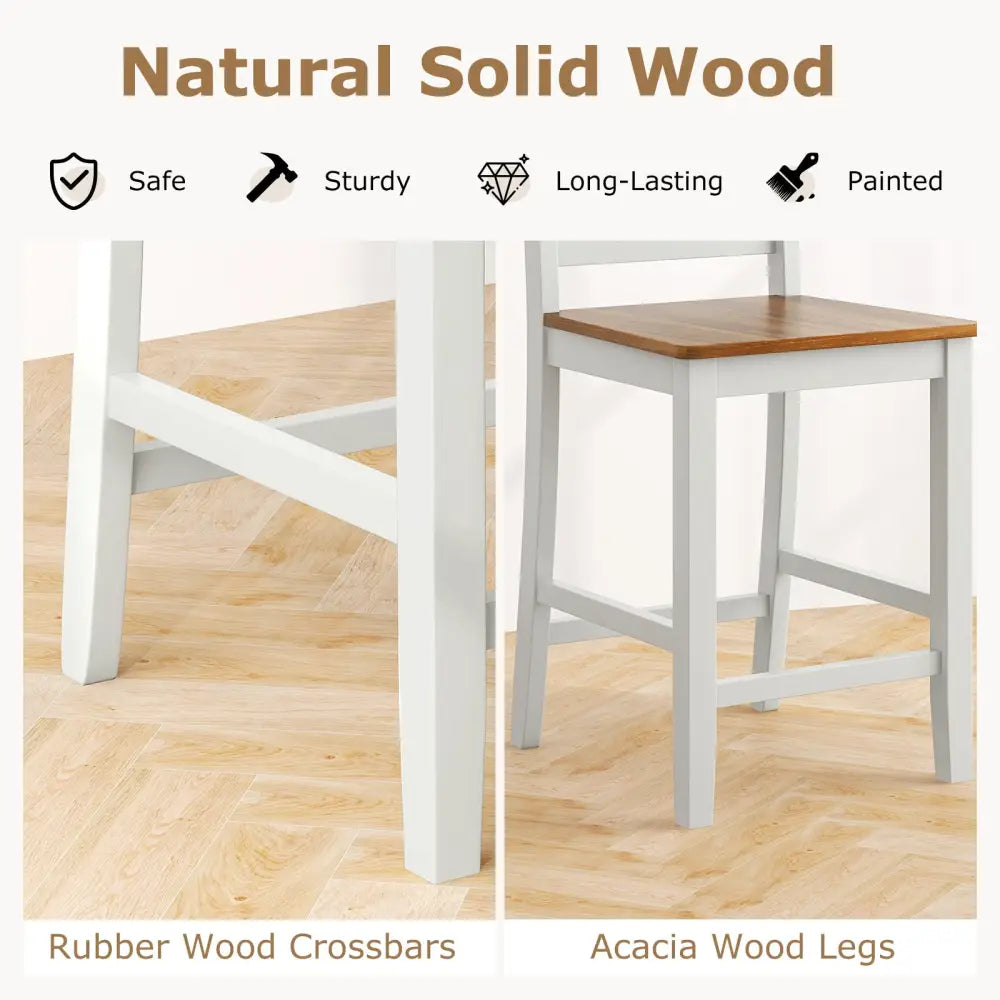 Set of 2 Counter Bar Stool with Inclined Backrest and Footrest-Gray - Gray - Bar Stools