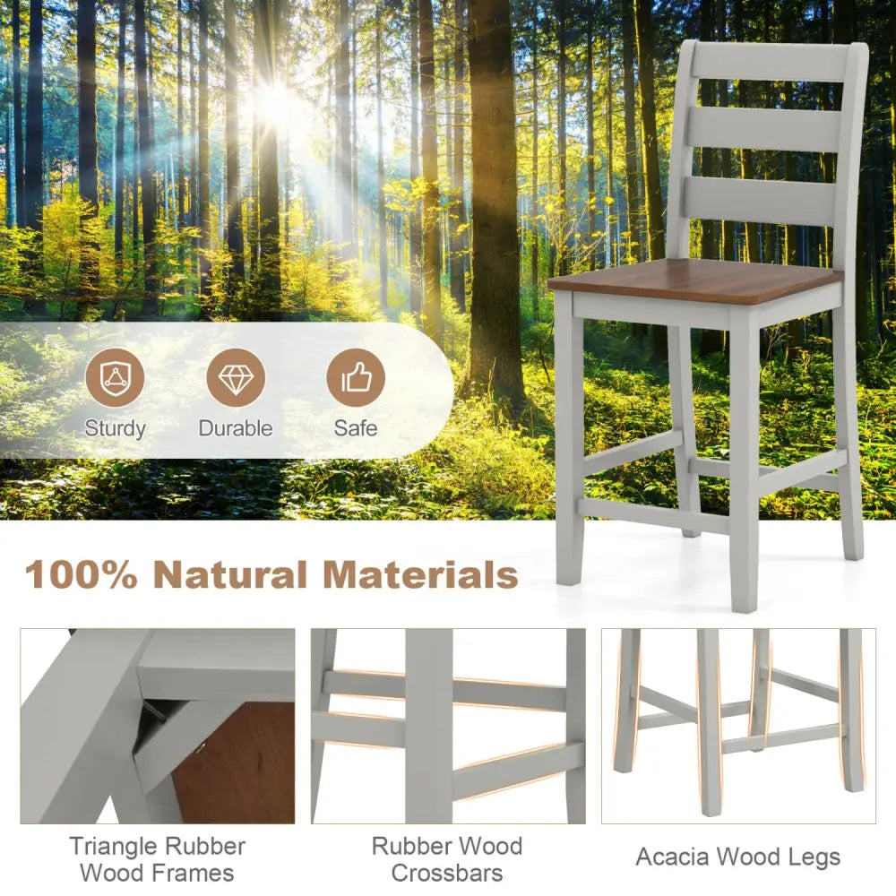 Set of 2 Counter Bar Stool with Inclined Backrest and Footrest-Gray - Gray - Bar Stools