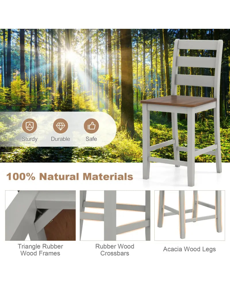 Set of 2 Counter Bar Stool with Inclined Backrest and Footrest-Gray - Gray - Bar Stools