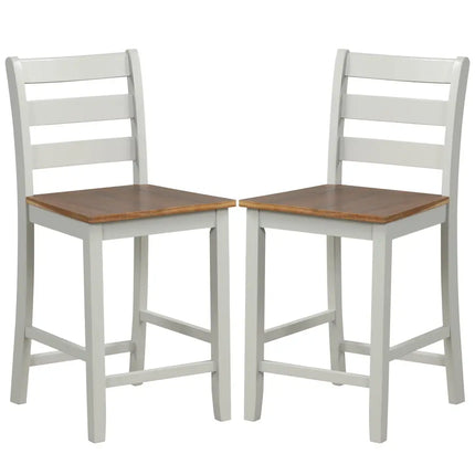 Set of 2 Counter Bar Stool with Inclined Backrest and Footrest-Gray - Gray - Bar Stools