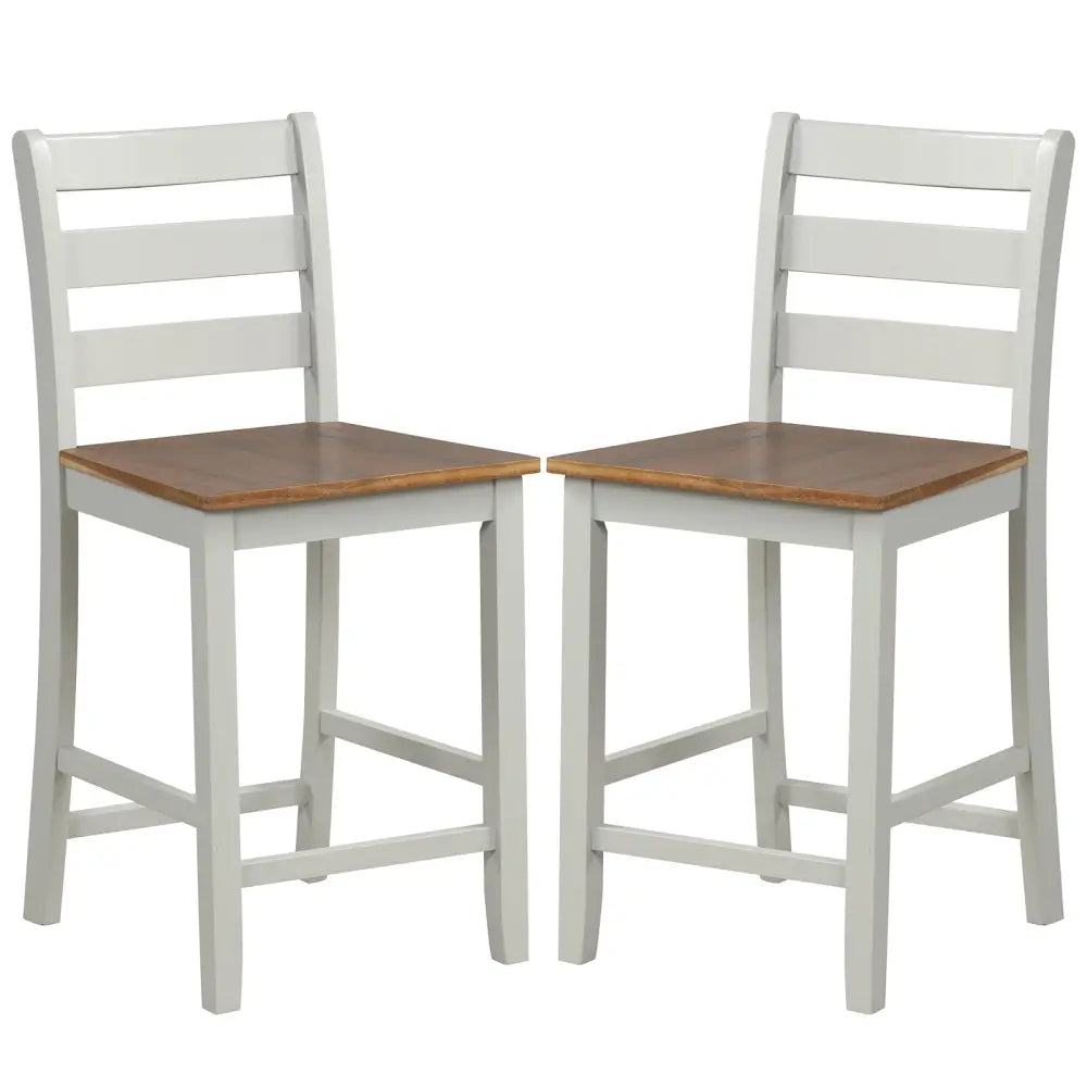 Set of 2 Counter Bar Stool with Inclined Backrest and Footrest-Gray - Gray - Bar Stools