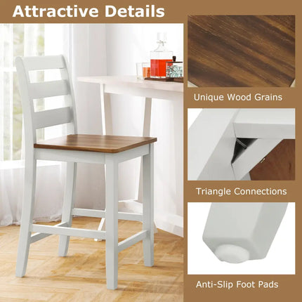 Set of 2 Counter Bar Stool with Inclined Backrest and Footrest-Gray - Gray - Bar Stools