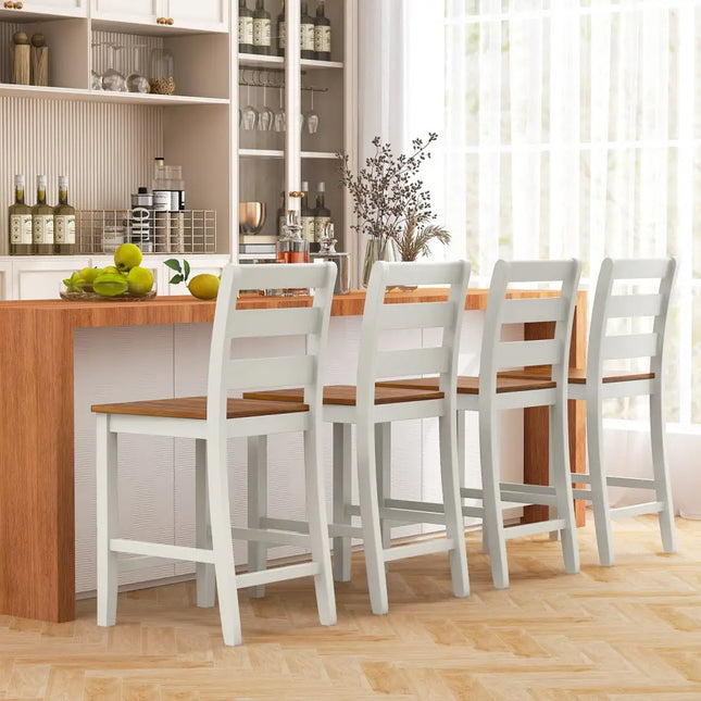 Set of 2 Counter Bar Stool with Inclined Backrest and Footrest-Gray - Gray - Bar Stools