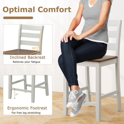 Set of 2 Counter Bar Stool with Inclined Backrest and Footrest-Gray - Gray - Bar Stools
