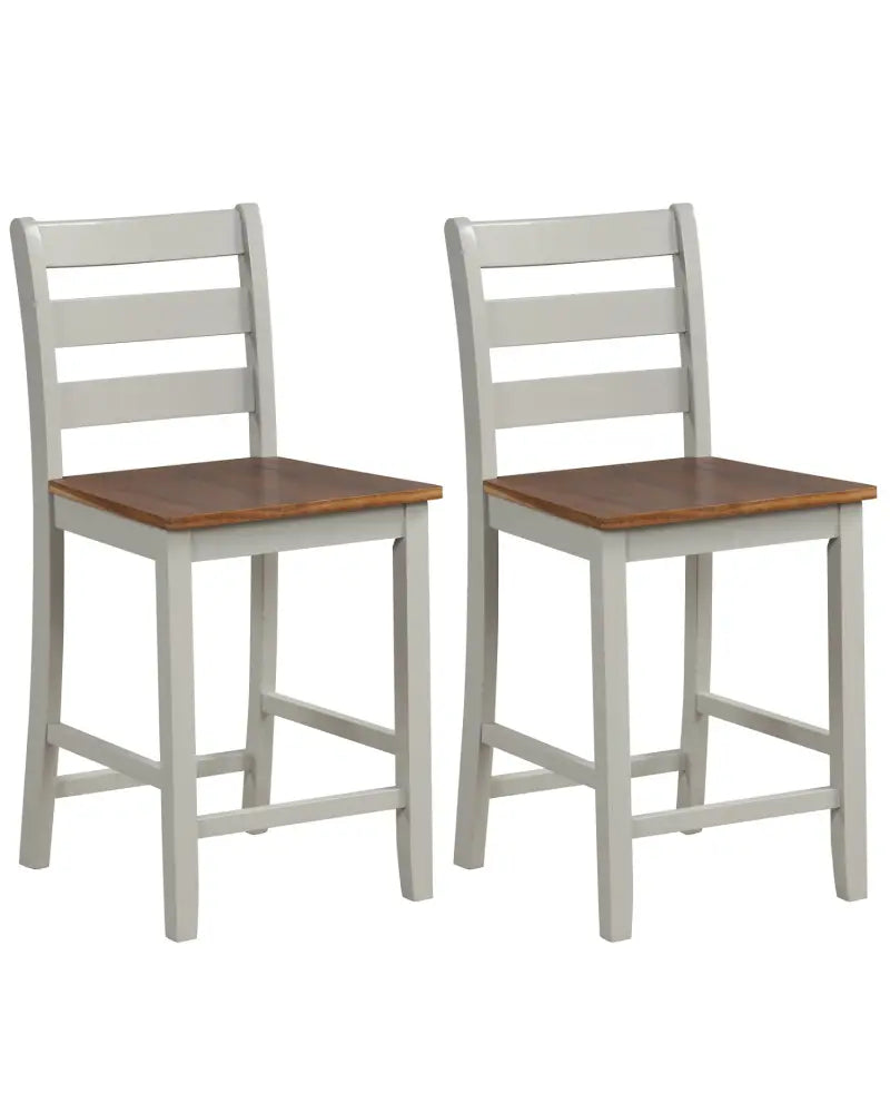 Set of 2 Counter Bar Stool with Inclined Backrest and Footrest-Gray - Gray - Bar Stools