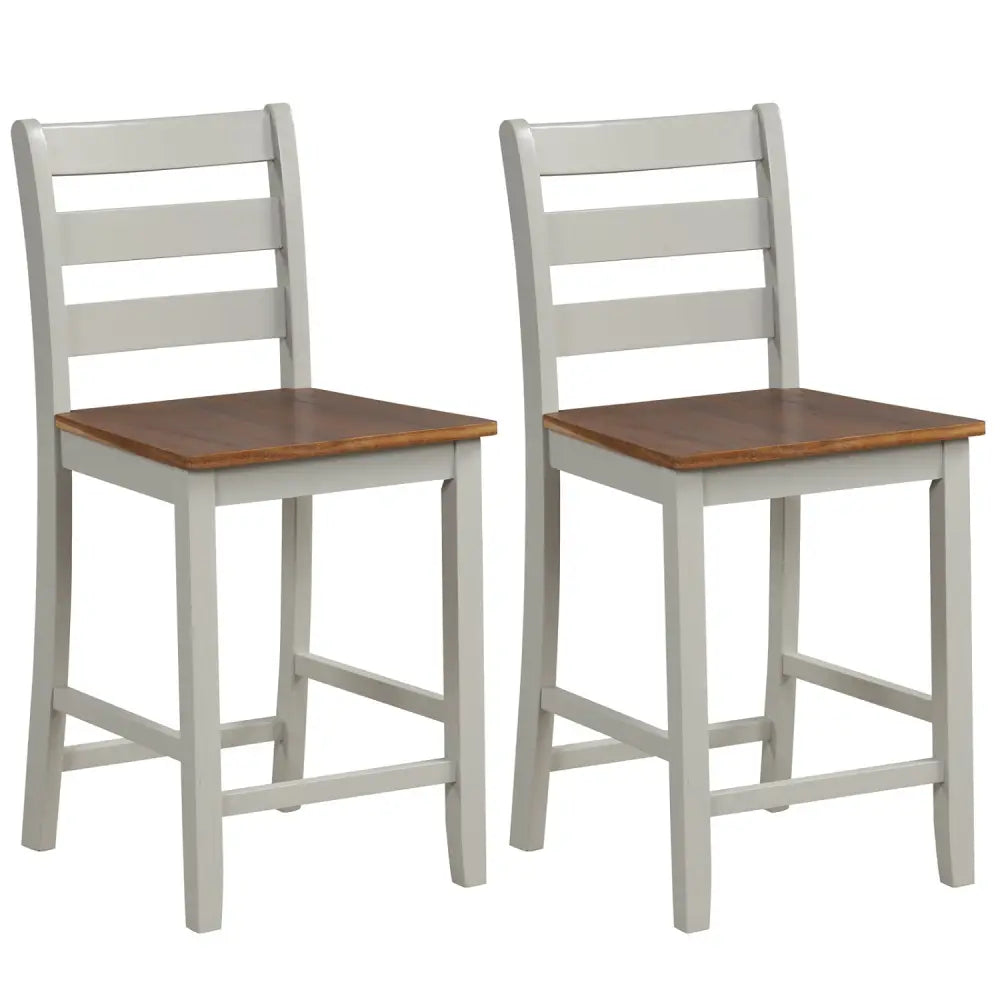 Set of 2 Counter Bar Stool with Inclined Backrest and Footrest-Gray - Gray - Bar Stools