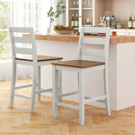 Set of 2 Counter Bar Stool with Inclined Backrest and Footrest-Gray - Gray - Bar Stools