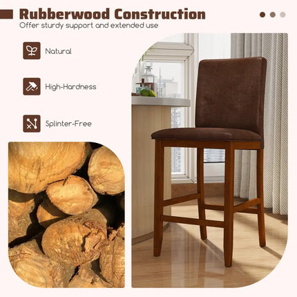 Set of 2 Counter Barstools with Rubberwood Legs and Upholstered Seat-Walnut - Walnut - Bar Stools