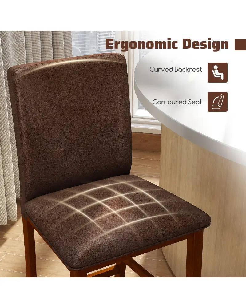 Set of 2 Counter Barstools with Rubberwood Legs and Upholstered Seat-Walnut - Walnut - Bar Stools