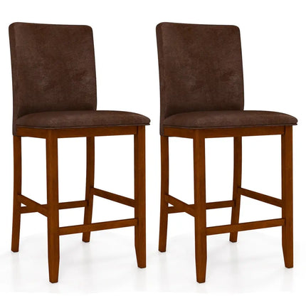 Set of 2 Counter Barstools with Rubberwood Legs and Upholstered Seat-Walnut - Walnut - Bar Stools