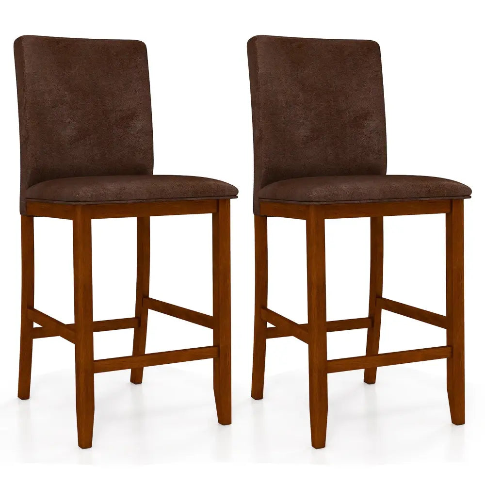 Set of 2 Counter Barstools with Rubberwood Legs and Upholstered Seat-Walnut - Walnut - Bar Stools